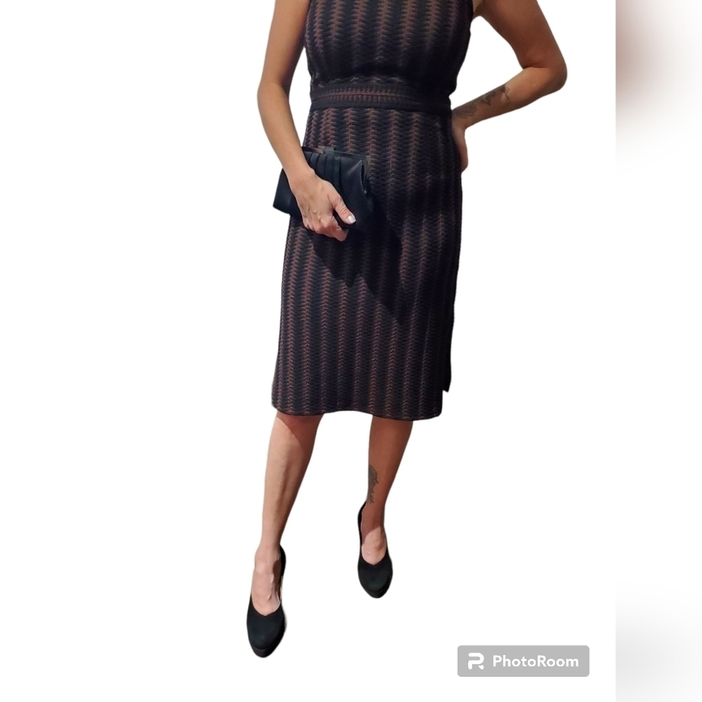 Anthropologie Maeve black & brown bodycon midi dress side splits size S - Picture 7 of 10